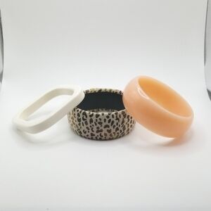 Vintage Bangle Bracelets Plastic and Leopard Fabric Set of 3